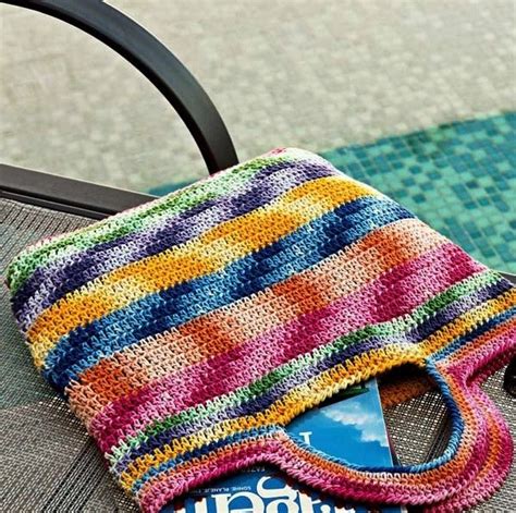 multicolored crochet bag.